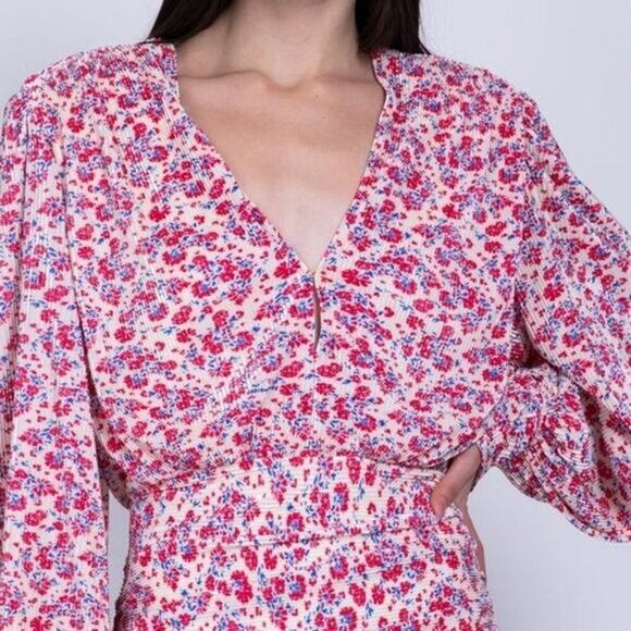 SABINA MUSAYEV Capella Print Pleated Knit Mini Dress XS Ivory Floral Multi Print - Picture 2 of 11